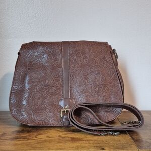 Brown Embossed Leather Shoulder Bag